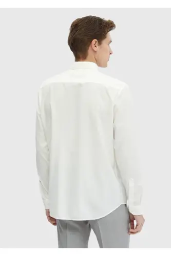 Ekru tekis Casual Fit Dokuma Casual Paxta aralash ko'ylak - 4