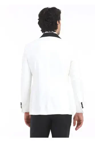 Ekru Tekis Zamonaviy Shal Yoqali To'qilgan Smoking Kostyum - 5