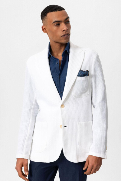 Ekru Torba Cepli Astarsız Erkek Blazer Ceket - Ekru 
