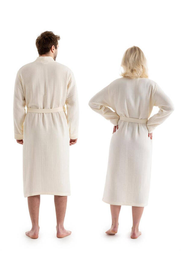 Ekru Unisex Kimono Müslin Bornoz - %100 Pamuklu & Yüksek Su Emici Bornoz-Ekru - 3
