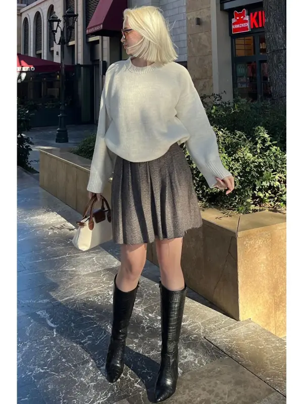 Ekru Velosiped Yaka Katta Triko Kozok Mg1972-Ekru - 7