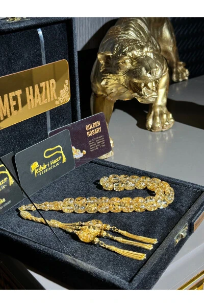 Ekskluziv dizayn, 24 karat oltin zarrachalari bilan qoplangan, 14 karat oltin qoplamasi bilan bezatilgan tasbeh. - 3