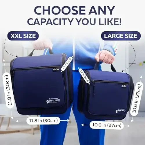 Extra Large (11.8”x11.8”x4”) Hanging Travel Toiletry Bag for Men and Women - Cosmetic Travel Bag With Shoulder Strap - Waterproof Hygiene Bag with Metal Swivel Hook and 19 Compartments for Toiletries - 4