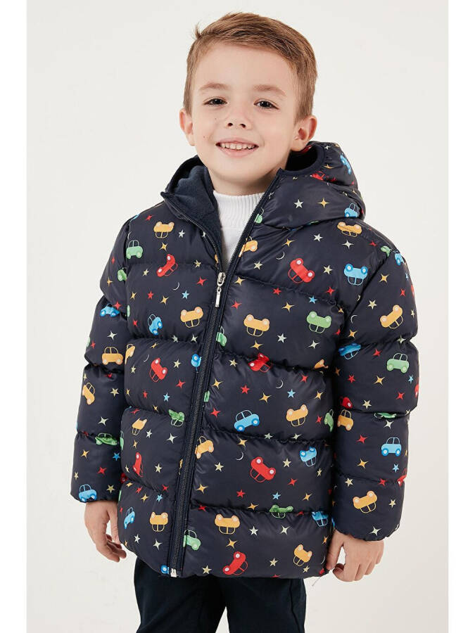 Lacivert Ekstra Dolgulu İçi Yumuşak Polarlı Kapüşonlu Şişme Mont 5763003-Lacivert - 10