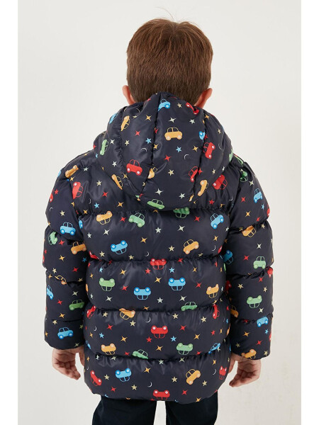 Lacivert Ekstra Dolgulu İçi Yumuşak Polarlı Kapüşonlu Şişme Mont 5763003-Lacivert - 12