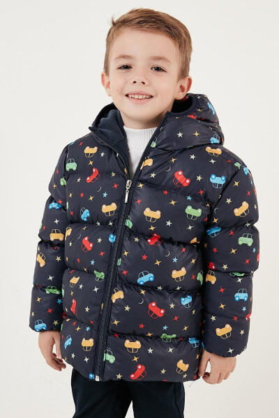 Lacivert Ekstra Dolgulu İçi Yumuşak Polarlı Kapüşonlu Şişme Mont 5763003-Lacivert - 16