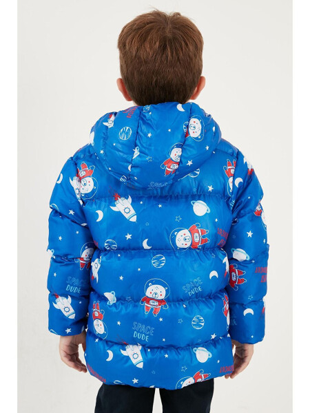 Mavi Ekstra Dolgulu İçi Yumuşak Polarlı Kapüşonlu Şişme Mont 5763006-Mavi - 12