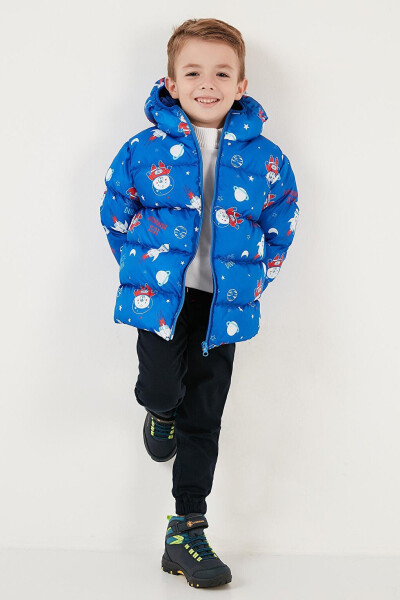 Mavi Ekstra Dolgulu İçi Yumuşak Polarlı Kapüşonlu Şişme Mont 5763006-Mavi - 14