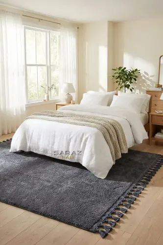 Ekstra Puffy Peluş Ultra Yumuşak Yıkanabilir Antrasit-Altın - SARAZ HALI (1)