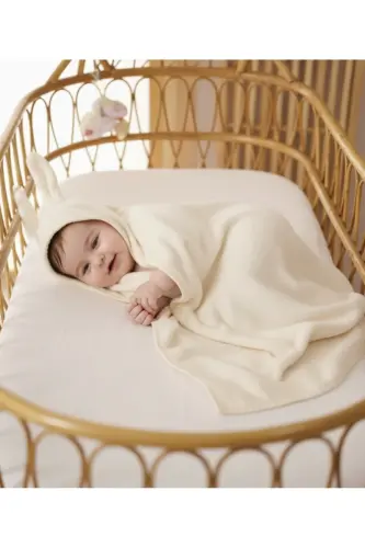 Ekstra Yumuşak Pamuklu Kız-erkek Yenidoğan/bebek Banyo Kundak Havlusu Ekru/tavşan-EKRU2 - PAMUK HANIM (1)