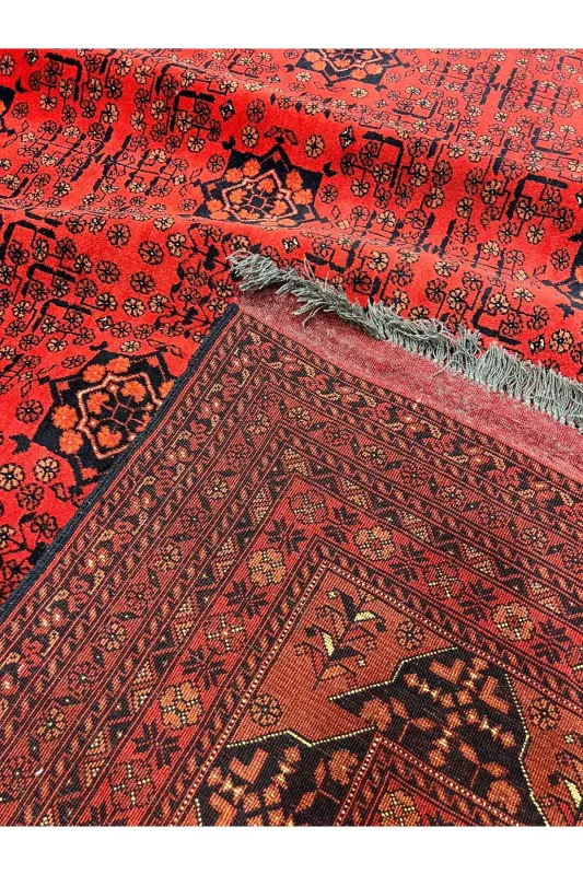 El Dokuma Afgan Bilicik Gilami Paxta Ustida Jun To'qilgan Kök Bo'yoq O'lchami 400x300-G'isht - 15