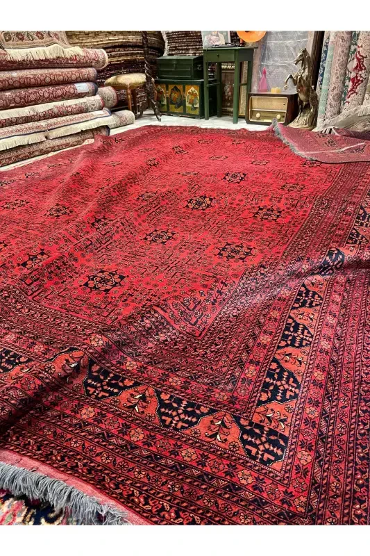 El Dokuma Afgan Bilicik Gilami Paxta Ustida Jun To'qilgan Kök Bo'yoq O'lchami 400x300-G'isht - 6