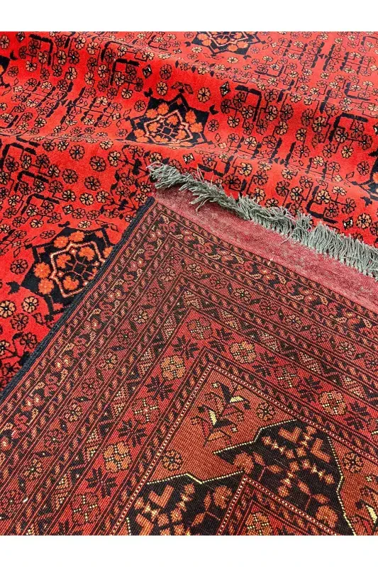 El Dokuma Afgan Bilicik Gilami Paxta Ustida Jun To'qilgan Kök Bo'yoq O'lchami 400x300-G'isht - 7