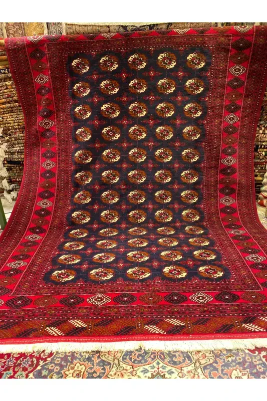 El Dokuma Afgan Buhara Halısı Yüne Yün Dokuma Olup Kök Boya Ebat 300x200-Lacivert - RD RAMAZAN DAĞ EL HALI SANATI