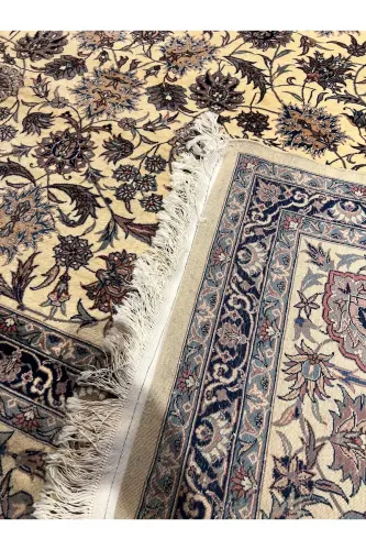 El Dokuma Çin İsfahan Halısı Birinci Sınıf Kalite ince Dokuma Ebatı 386x280-Mavi - 4