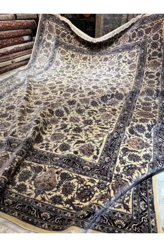 El Dokuma Çin İsfahan Halısı Birinci Sınıf Kalite ince Dokuma Ebatı 386x280-Mavi - 6