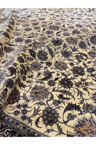 El Dokuma Çin İsfahan Halısı Birinci Sınıf Kalite ince Dokuma Ebatı 386x280-Mavi - 7