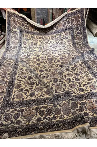 El Dokuma Çin İsfahan Halısı Birinci Sınıf Kalite ince Dokuma Ebatı 386x280-Mavi - 8