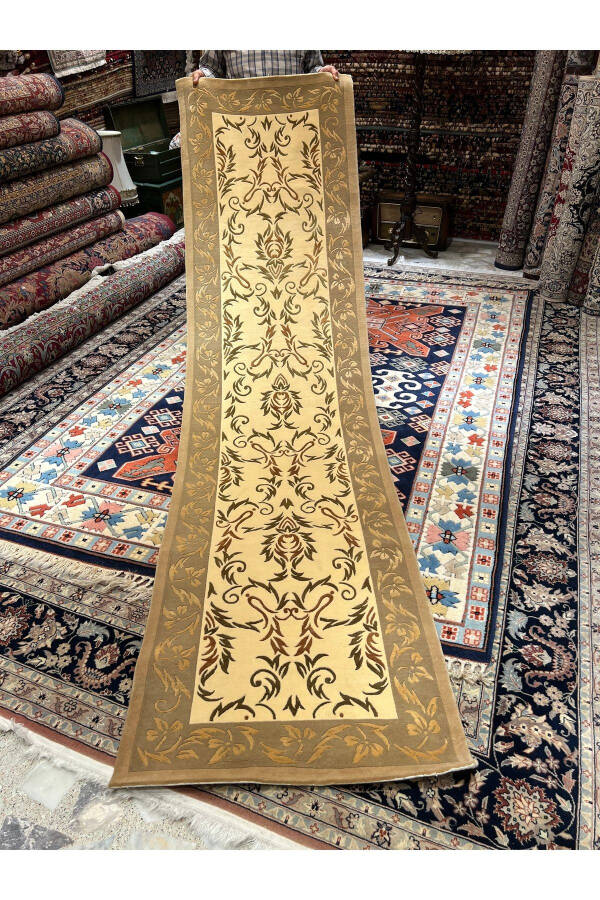 El Dokuma Dalyana Yolluk Birinci Sınıf Kalite İpek Yün Karışımı Ebatı 300x80-Kerem - 1