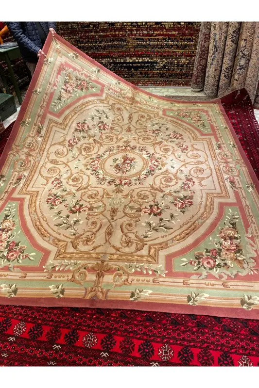 El Dokuma Feshane Halısı İpek Yün Karışımı Ebatı 300x240 - Bej - 1