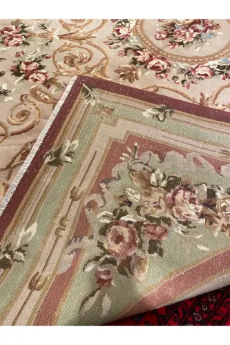 El Dokuma Feshane Halısı İpek Yün Karışımı Ebatı 300x240 - Bej - 3