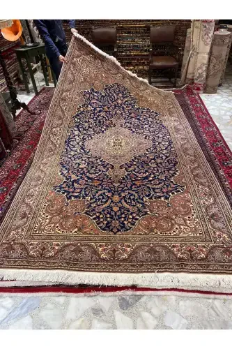 El Dokuma Qaysari Hacılar Dokuması birinchi sınıf kalite paxta usti jun Dokuma bo'lib kök boya 300x200-Lacivert - 2