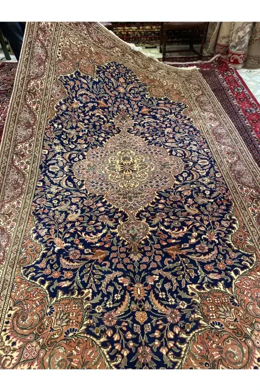 El Dokuma Qaysari Hacılar Dokuması birinchi sınıf kalite paxta usti jun Dokuma bo'lib kök boya 300x200-Lacivert - 3