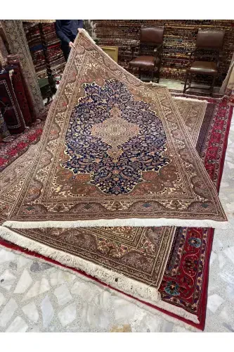 El Dokuma Qaysari Hacılar Dokuması birinchi sınıf kalite paxta usti jun Dokuma bo'lib kök boya 300x200-Lacivert - 4