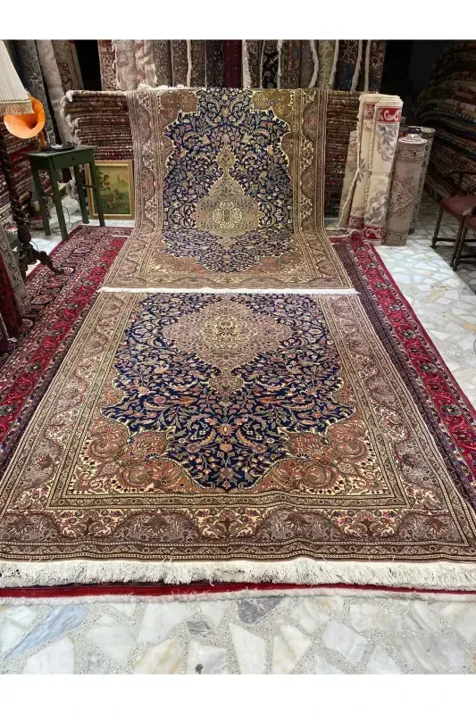 El Dokuma Qaysari Hacılar Dokuması birinchi sınıf kalite paxta usti jun Dokuma bo'lib kök boya 300x200-Lacivert - 5