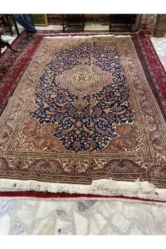 El Dokuma Qaysari Hacılar Dokuması birinchi sınıf kalite paxta usti jun Dokuma bo'lib kök boya 300x200-Lacivert - 6