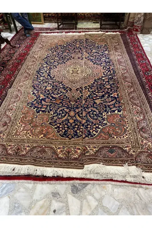 El Dokuma Qaysari Hacılar Dokuması birinchi sınıf kalite paxta usti jun Dokuma bo'lib kök boya 300x200-Lacivert - 6