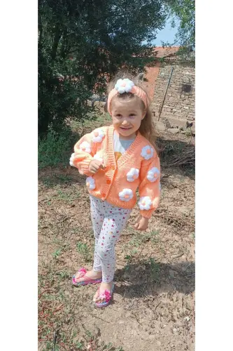 El Örgüsü Çiçekli Bebek Hırka - Yavruağzı - 3