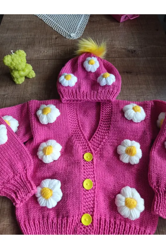 EL ÖRGÜSÜ ÇOCUK HIRKA BERE-Deli pembe - 2