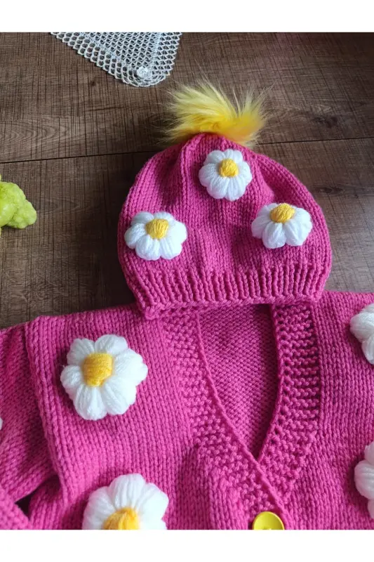 EL ÖRGÜSÜ ÇOCUK HIRKA BERE-Deli pembe - 4