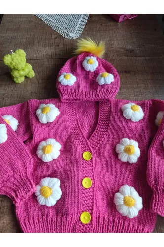 EL ÖRGÜSÜ ÇOCUK HIRKA BERE - Deli pembe - EL ÖRGÜSÜ CİCİ BEBE (1)