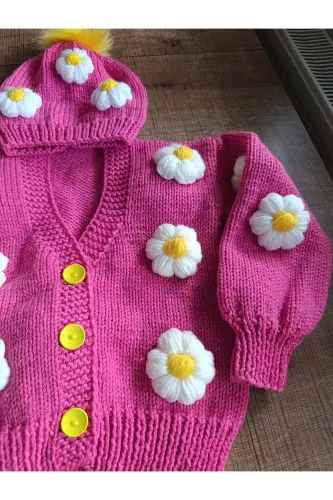 EL ÖRGÜSÜ ÇOCUK HIRKA BERE-Deli pembe - 3