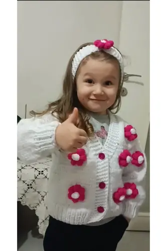 El Örgüsü Çocuk Hırka Beyaz-BEYAZ 
