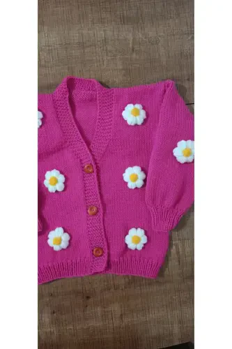 EL ÖRGÜSÜ ÇOCUK HIRKA-Koyu pembe - EL ÖRGÜSÜ CİCİ BEBE (1)