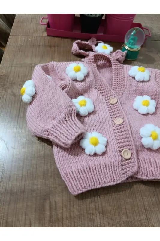 EL ÖRGÜSÜ ÇOCUK HIRKA-Pudra rengi - EL ÖRGÜSÜ CİCİ BEBE