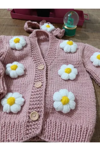 EL ÖRGÜSÜ ÇOCUK HIRKA-Pudra rengi - 3