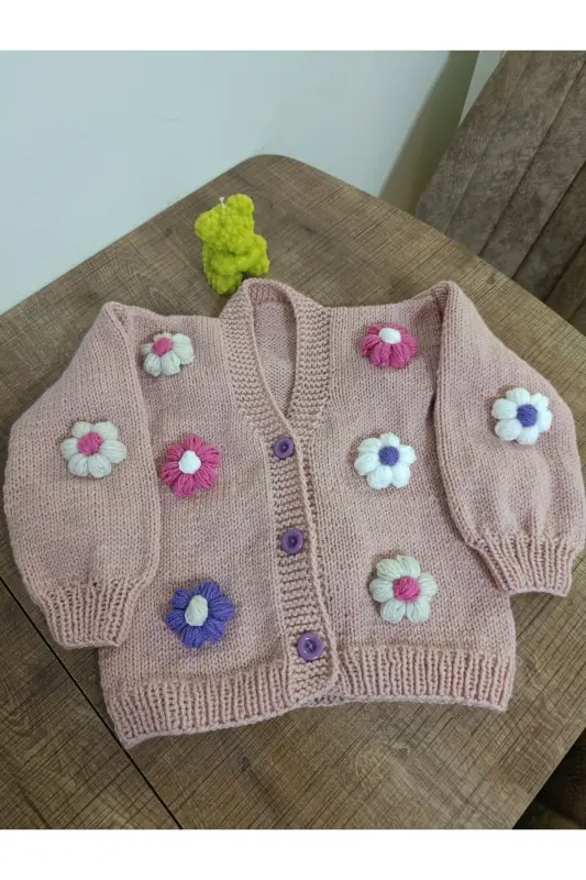 EL ÖRGÜSÜ ÇOCUK HIRKA PUDRA RENGİ-Pudra - 2