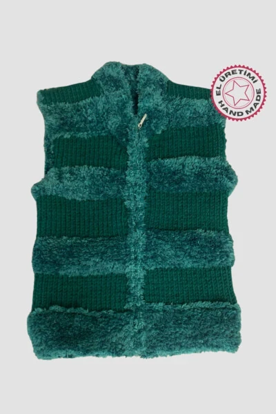 - Rukiye 7294 - El Örgüsü Kürk Desenli Kız Çocuk Yelek 4 Yaş - Yeşil - Modazone