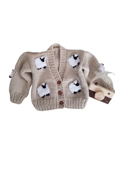 El örgüsü kuzulu unisex bebek & çocuk hırkası - 3