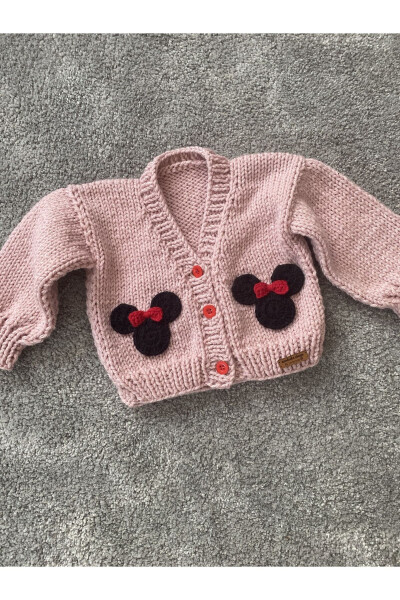 El Örgüsü Mini Mouse Detaylı Kız Bebek Hırka - 1