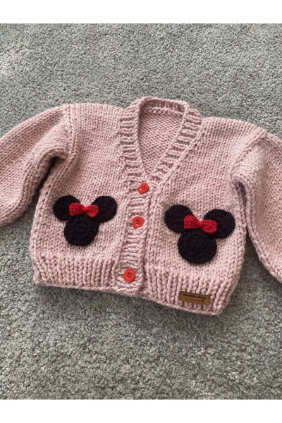 El Örgüsü Mini Mouse Detaylı Kız Bebek Hırka - 3