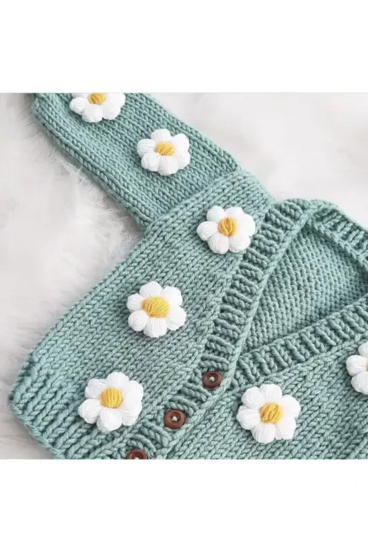 El Örgüsü Papatyalı Qiz Bebek Hirka-Mint Yashili - 2