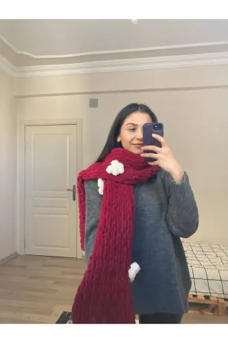 El Örgüsü Puffy Atkı Şal Çiçekli - bordo beyaz bulutlu - MODA BIÇER (1)