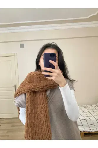 El Örgüsü Puffy Atkı Şal-kahverengi - MODA BIÇER (1)