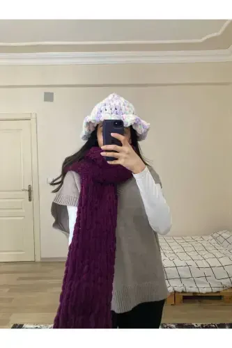 El Örgüsü Puffy Atkı Şal-mor - MODA BIÇER (1)