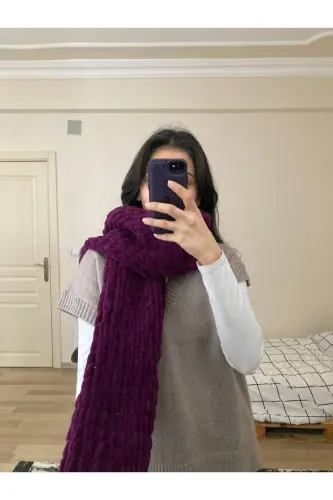 El Örgüsü Puffy Atkı Şal-mor 
